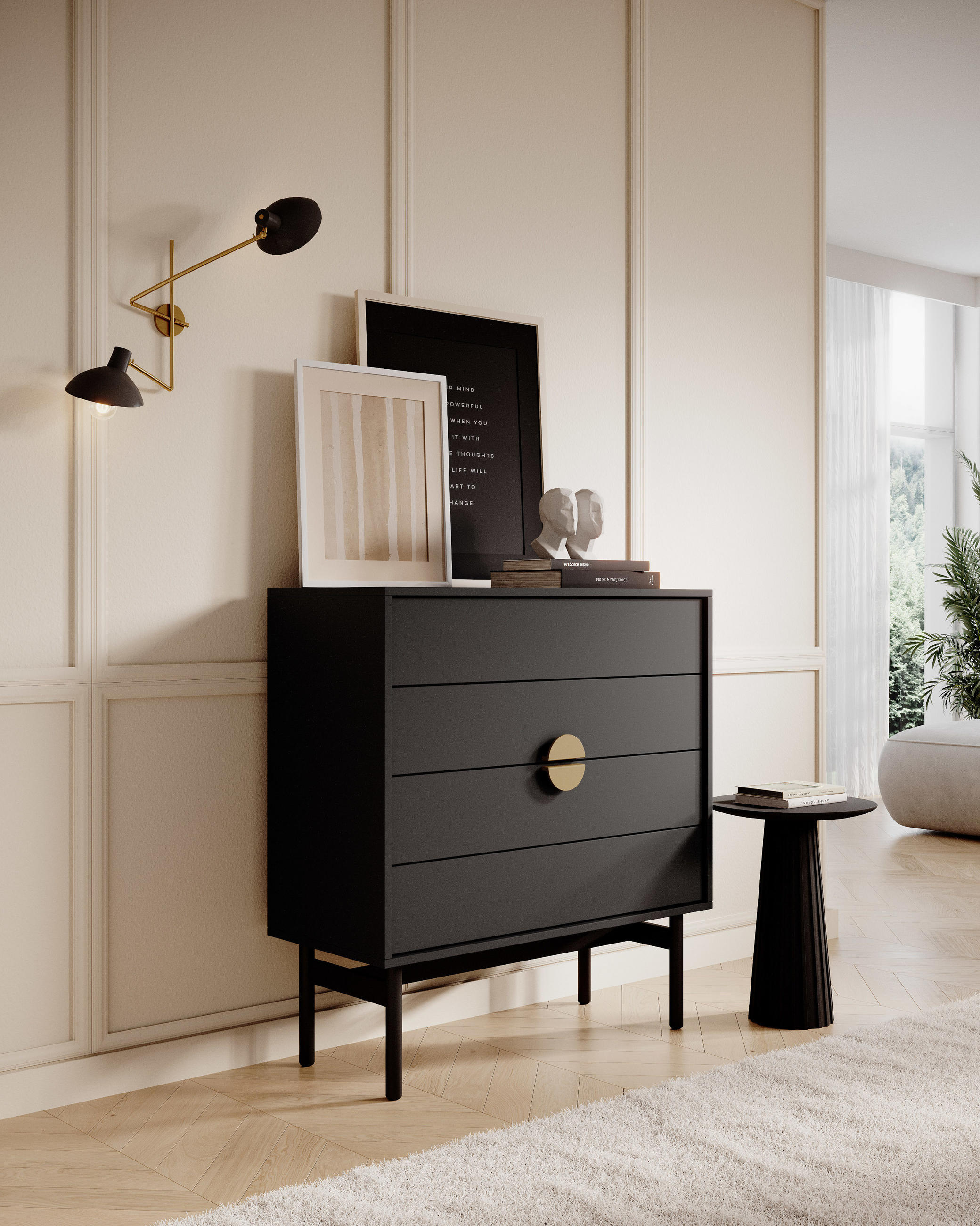 Thumbnail - Selsey Kommode, Schwarz, Metall, 4 Schubladen, 85.5x93x38 cm, Wohnzimmer, Kommoden & Sideboards, Kommoden