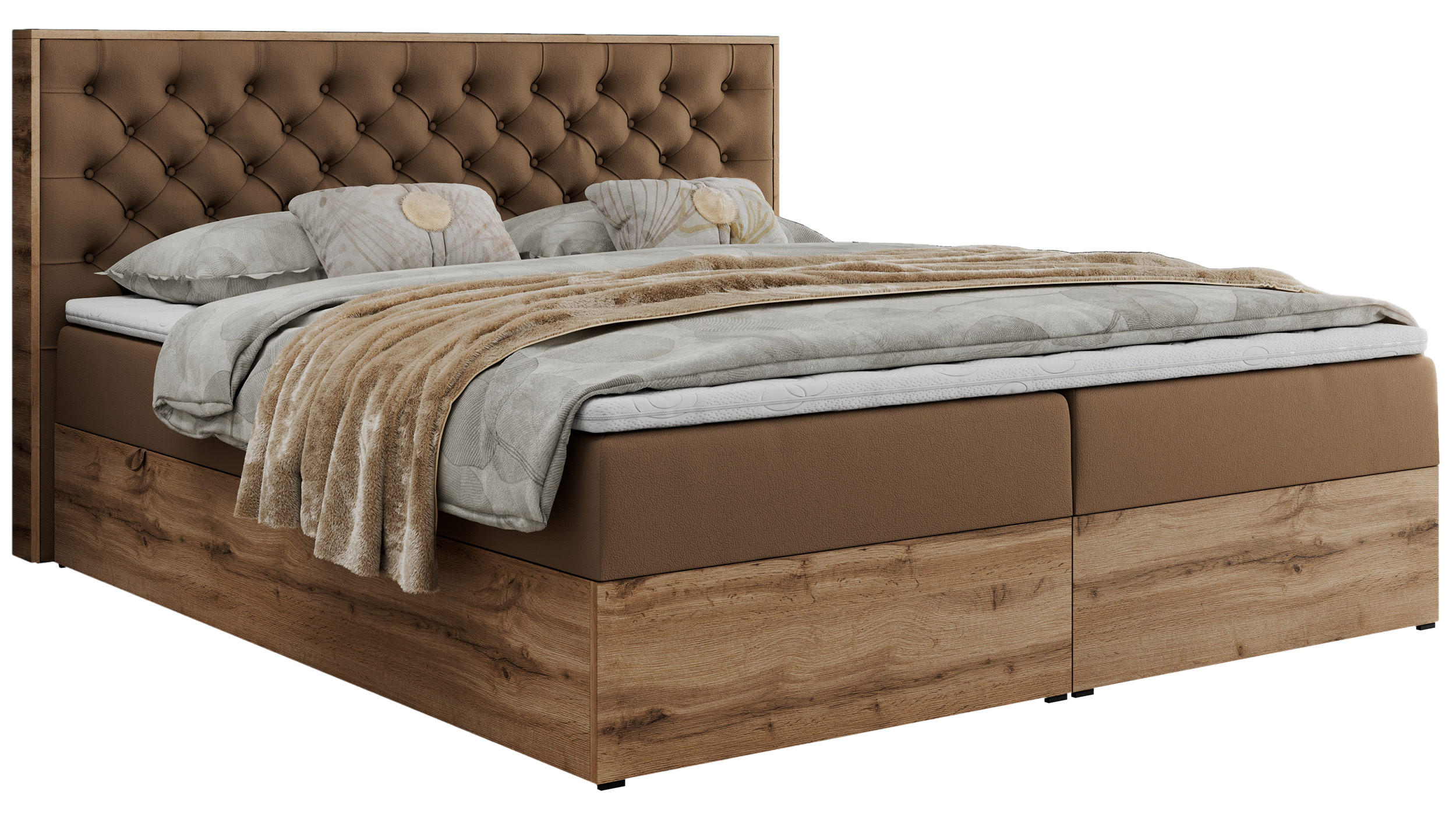 BOXBETT ALBERO 3 - 180/200 Braun Kunstleder - H3 - Braun, Holz/Textil (180/200cm) - MKS