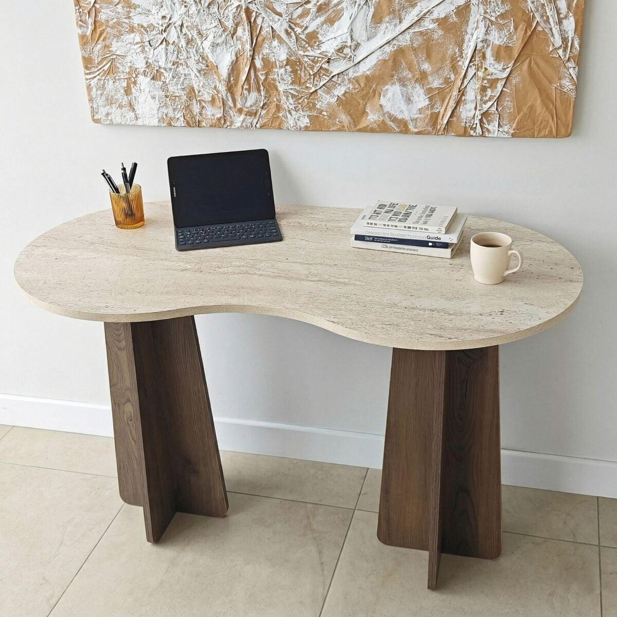 SCHREIBTISCH mit organisch-form Tischplatte 120/60/75 cm - Eichefarben, Holzwerkstoff (8.5/60/75cm) - Calicosy