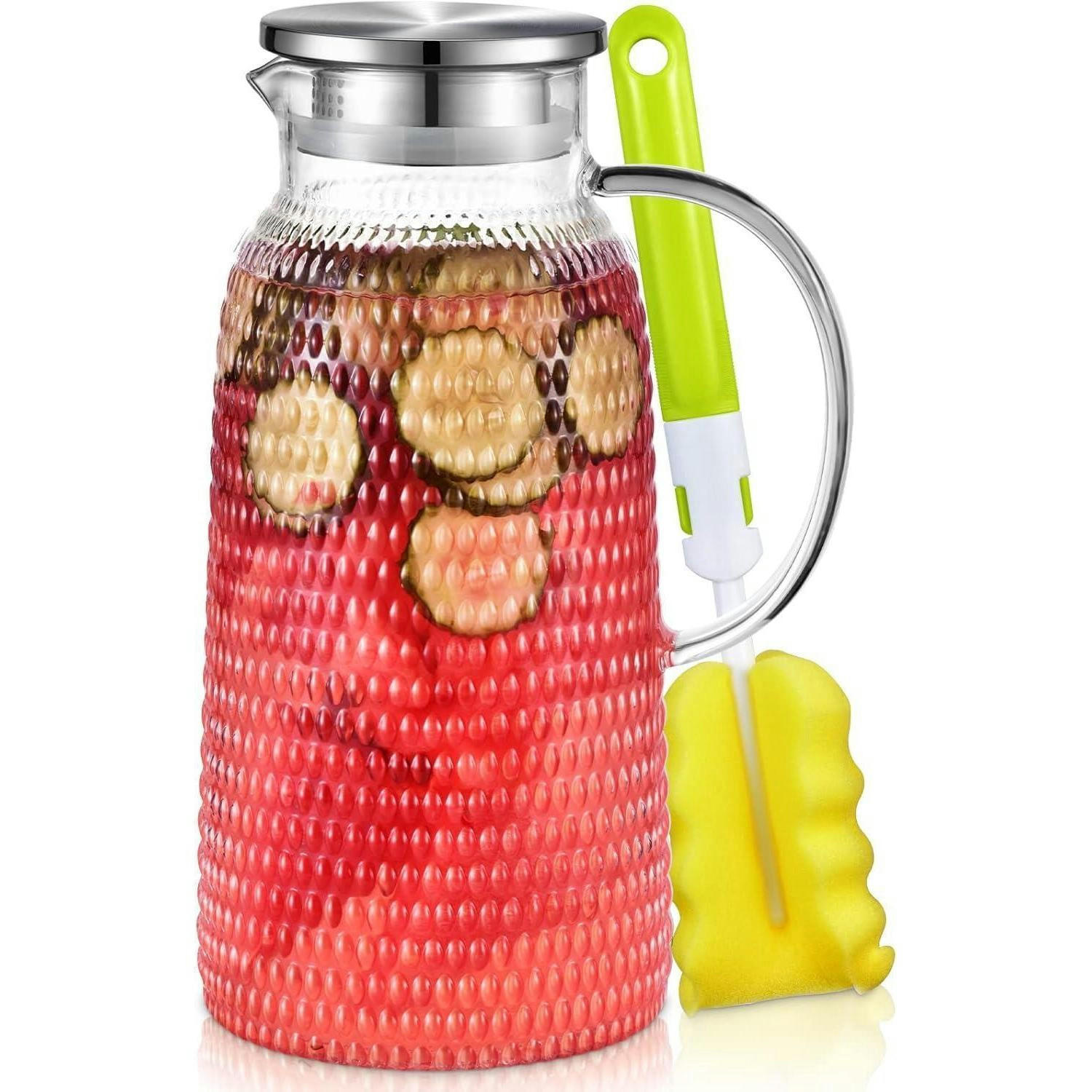 GLASKARAFFE 2.4 Liter mit Edelstahlfilter und Griff - Transparent, Glas (11.9/11.9cm)