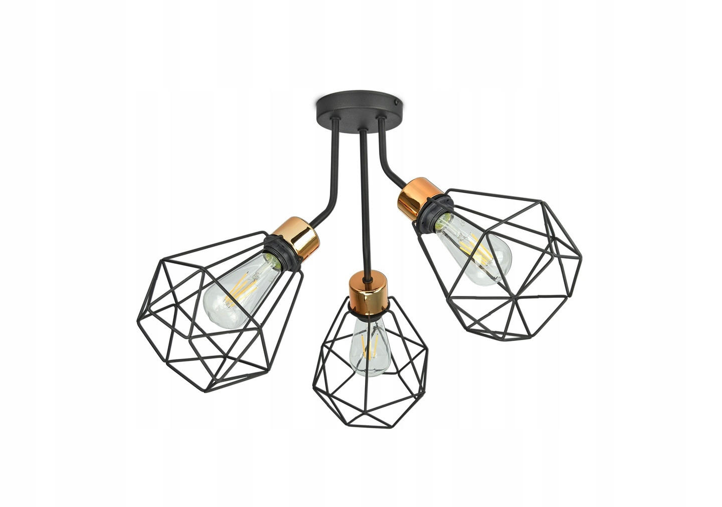 DECKENLEUCHTE EDISON II - Goldfarben/Schwarz, Metall (55/55/45cm) - kiki design