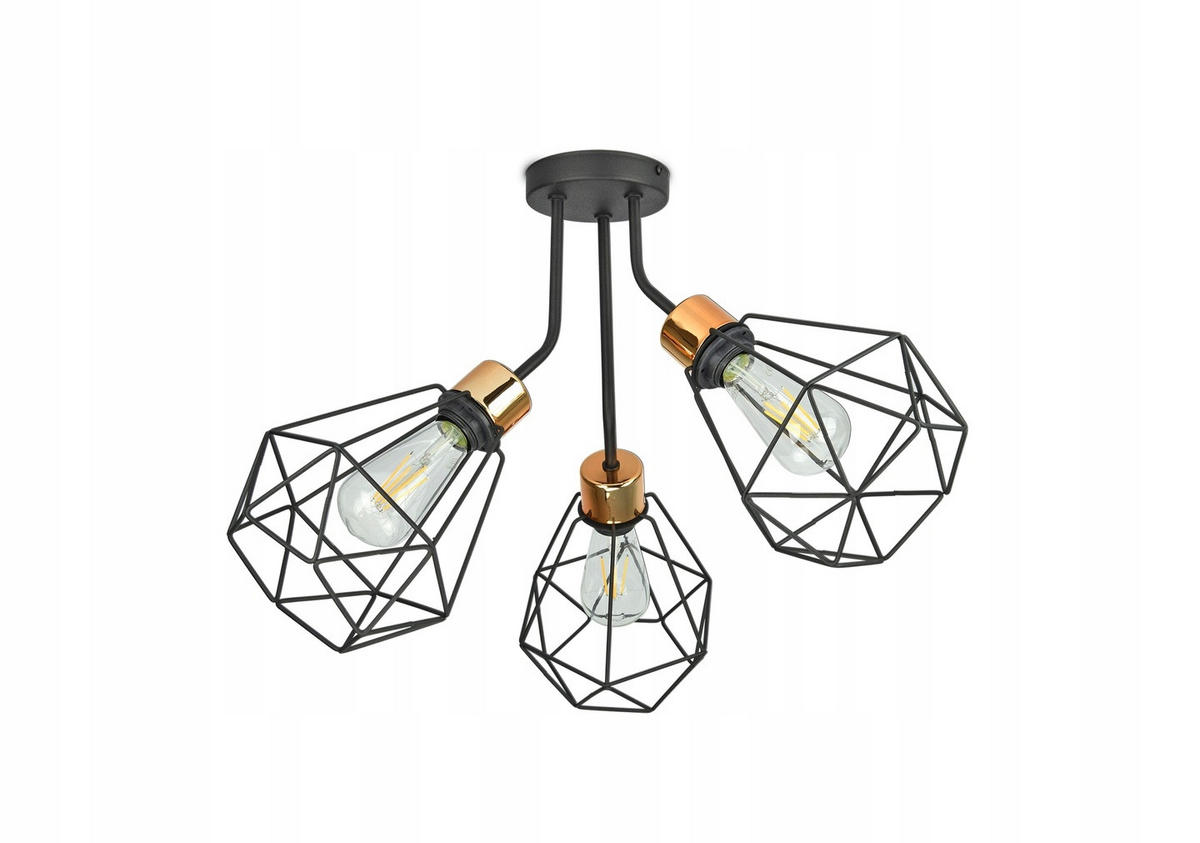DECKENLEUCHTE EDISON II - Goldfarben/Schwarz, Metall (55/55/45cm) - kiki design