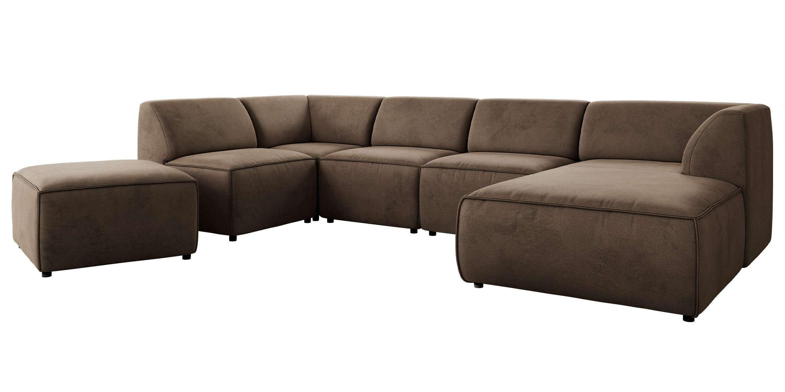 WOHNLANDSCHAFT MODARO U 6M - Braun Velvet - Rechts - Schwarz/Braun, Textil (345/78/180cm) - MKS