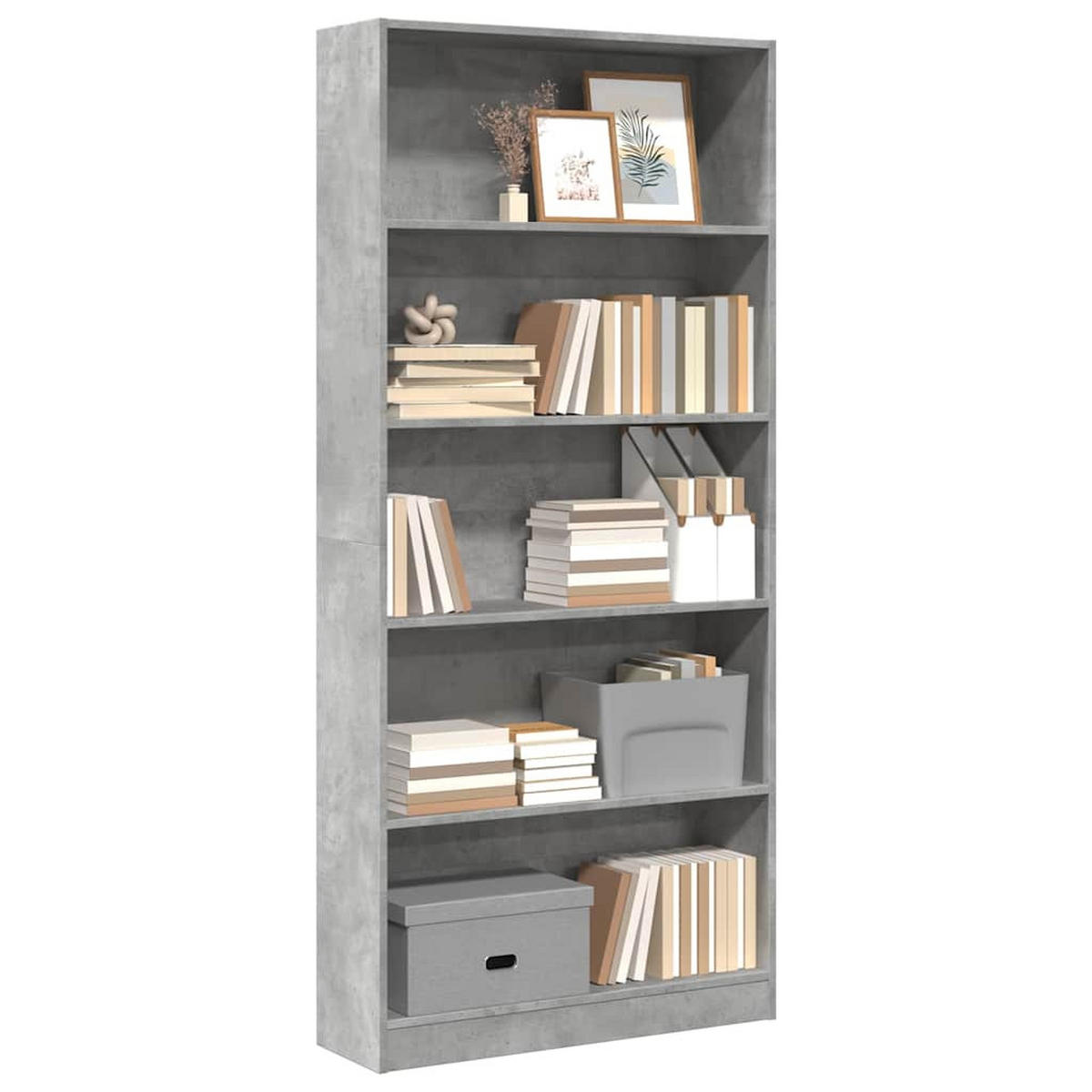 BÜCHERREGAL mit 5 Fächern 80/24/176 cm aus Holzwerkstoff Betongrau - Hellgrau, Holz (80/176/24cm) - vidaXL