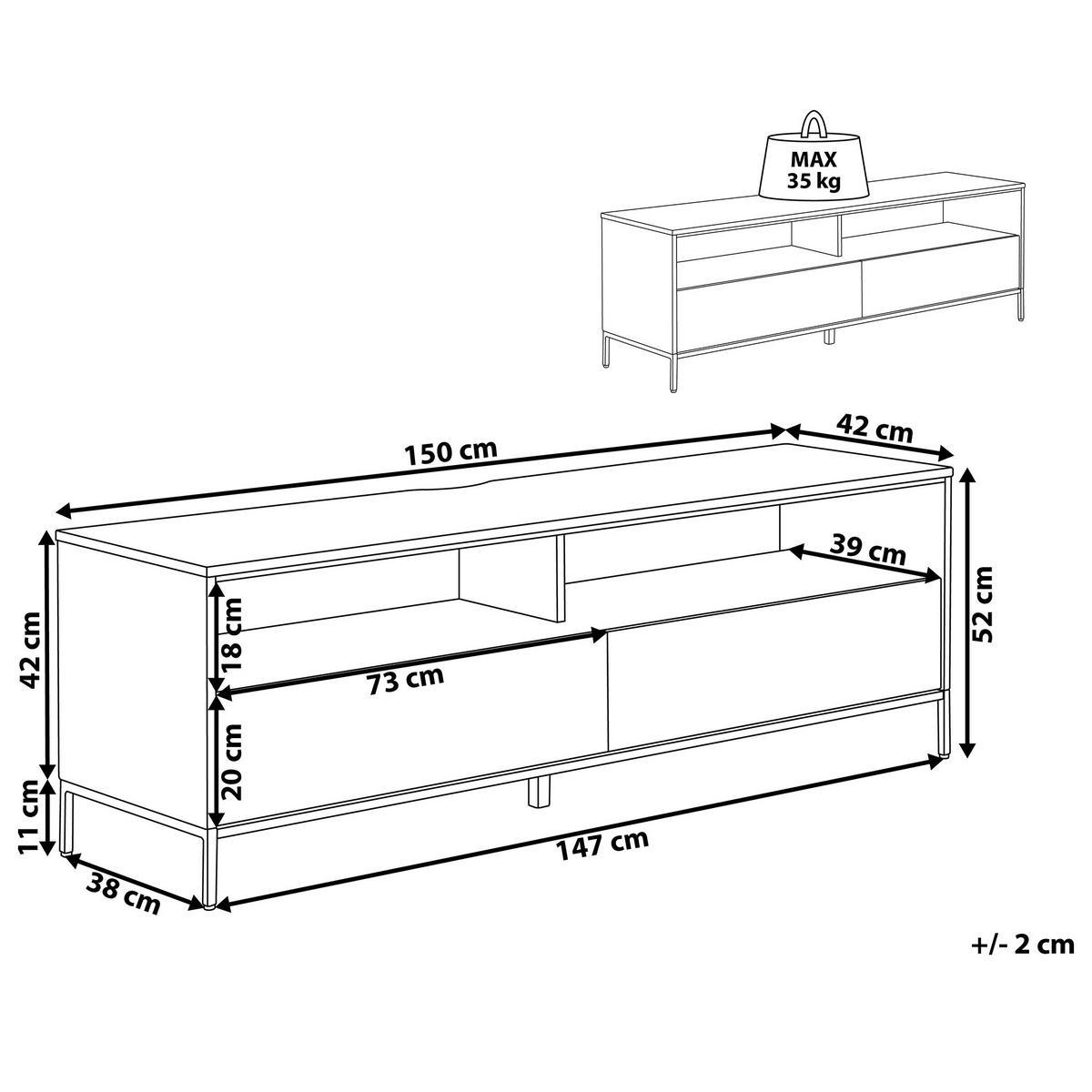 TV-MÖBEL Schwarz, Hellbraun SYDNEY 42/150/52 cm - Schwarz, Holzwerkstoff (150/52/42cm) - Beliani