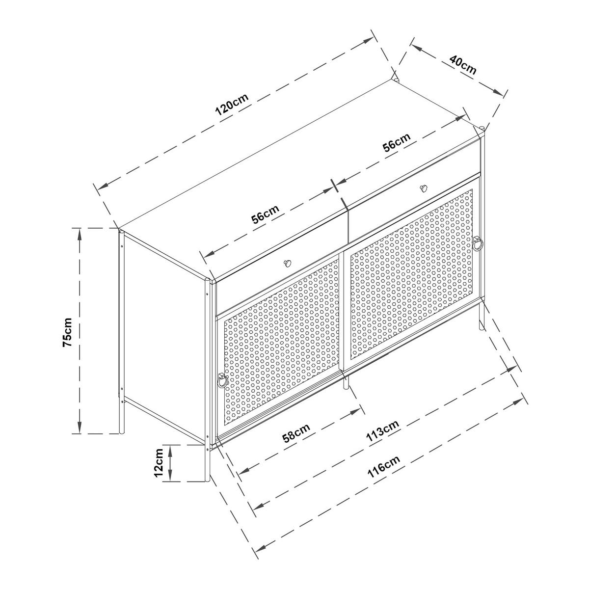 FERNSEHSCHRANK Tysnes - Eichefarben/Schwarz, Holzwerkstoff/Metall (40/75/120cm)