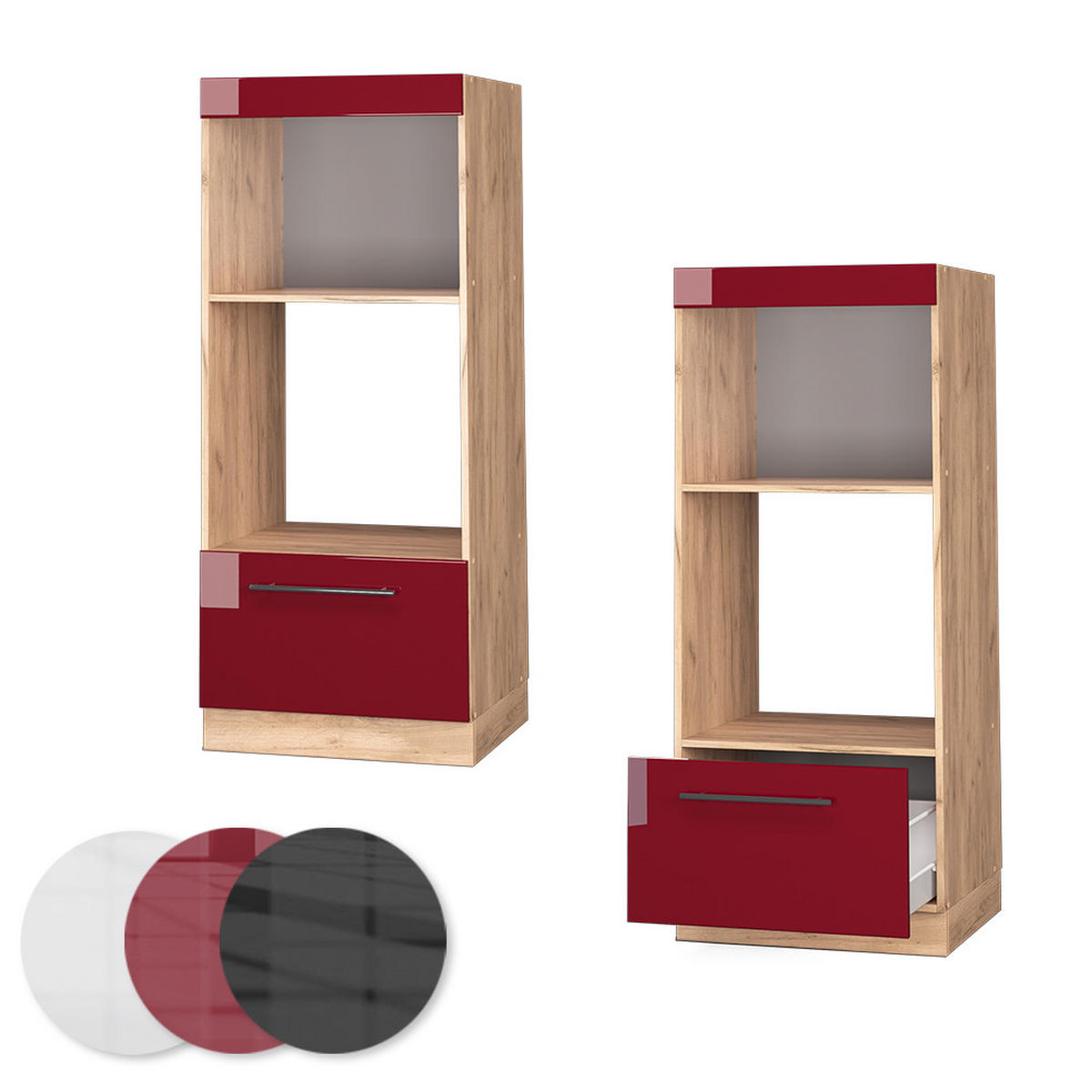MIKROWELLENSCHRANK Fame-Line Bordeaux Hochglanz 60 cm offen - Honigeiche/Bordeaux, Holzwerkstoff (60/153.6/58.1cm) - Vicco
