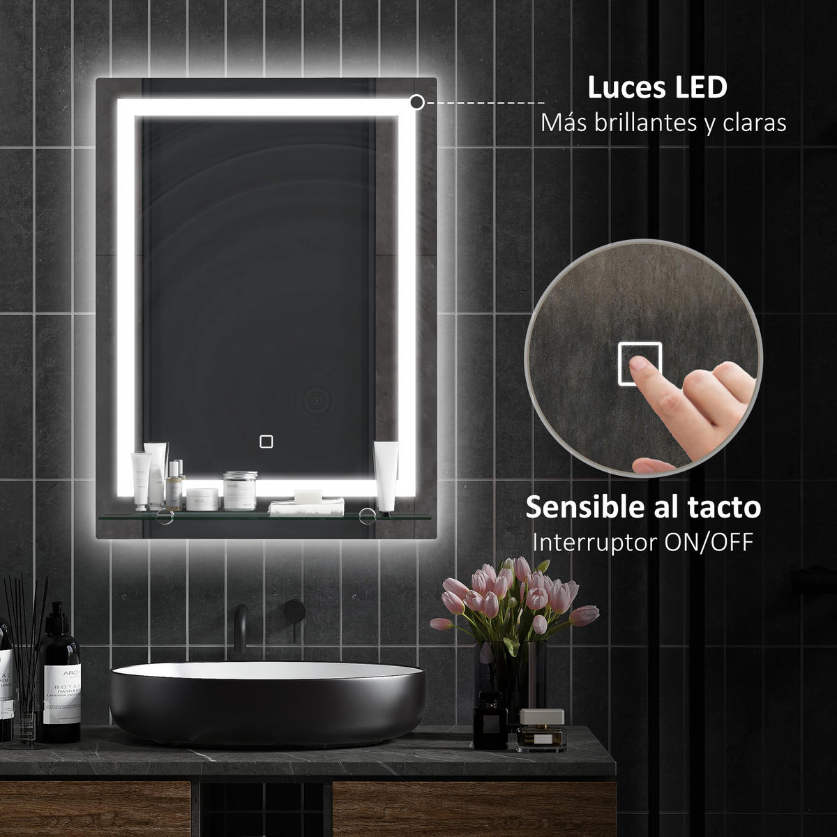 BADEZIMMERSPIEGEL,MIT 3 Lichtfarben, Memory-Funktion und Touch-Schalter,50x70 cm,Silber - Silberfarben, Glas (12/70/50cm) - Vallsero