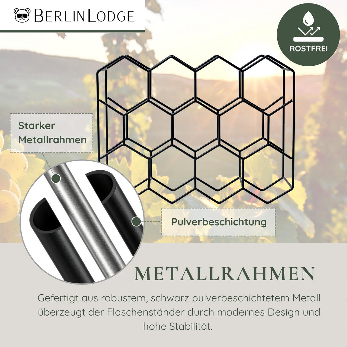 WEINREGAL Mosel für 14 Flaschen aus Metall Schwarz - Schwarz, Metall (44/32/14cm) - BERLINLODGE