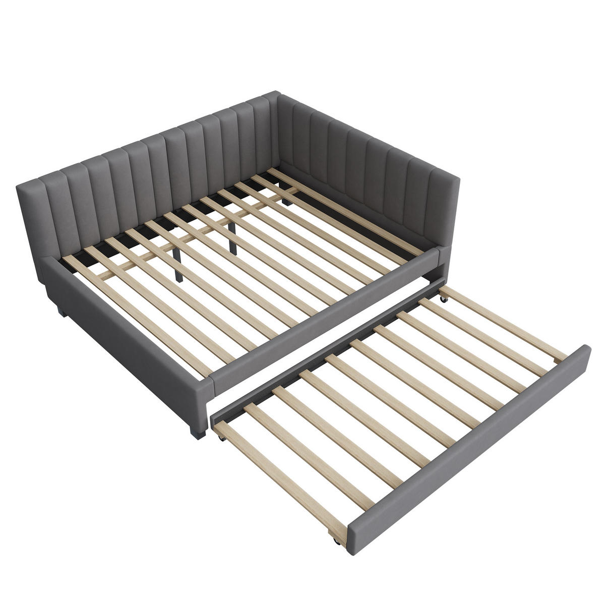 POLSTERBETT aus Samtstoff 140x200 cm Grau mit Ausziehbett, Lattenrost und gepolstertem Kopfteil - Grau, Leder (90/200cm) - Modfu