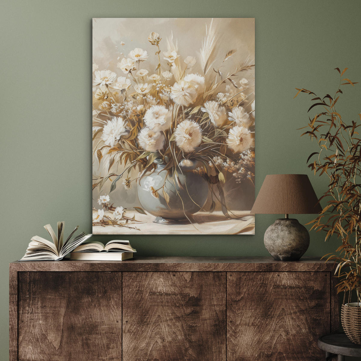 AKUSTIKPANEEL Blumen - Vase - Stilleben - Beige 60x80 cm - Creme, Textil (60/0.9/80cm) - MuchoWow