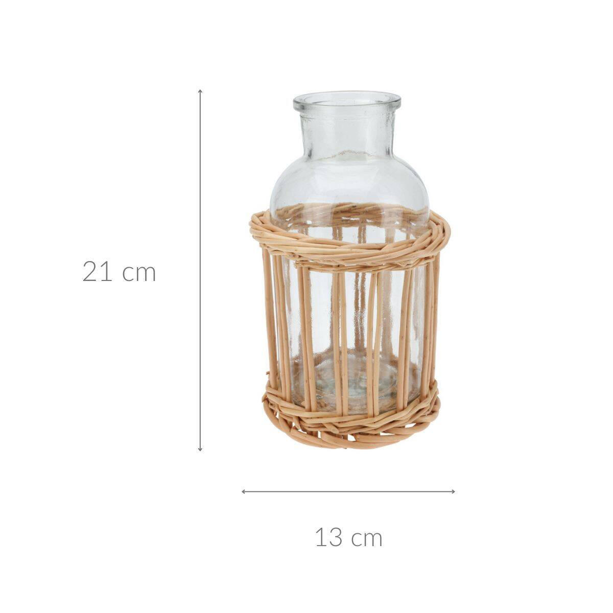 DEKOFLASCHE Weidenkorb - Braun, Glas (13/21/13cm)
