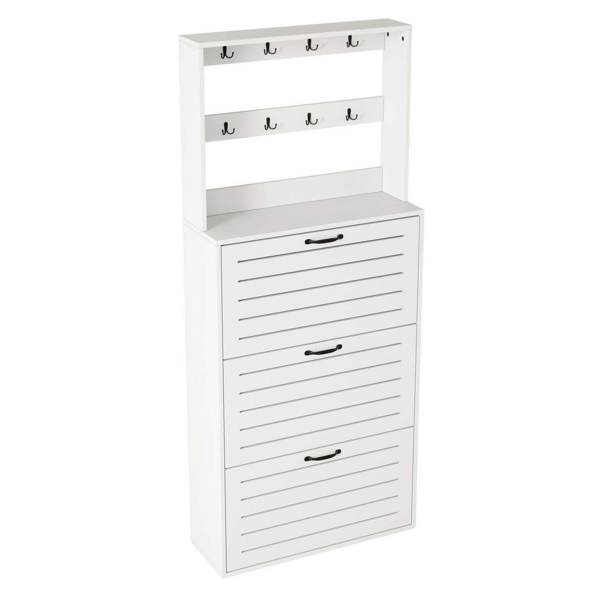 SCHUHSCHRANK 70/165/25 cm Weiß aus Spanplatte mit 8 Haken - Weiß, Holzwerkstoff (70/163/25cm) - OKMYHOME
