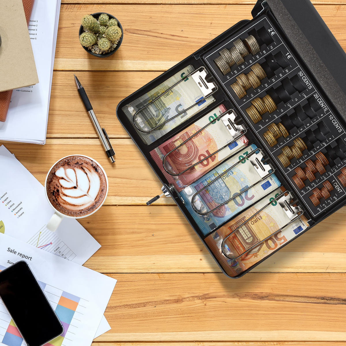 GELDKASSETTE Euro-Münzzählbrett - Grau, Kunststoff/Metall (30.5/8.5/24.5cm) - Relaxdays