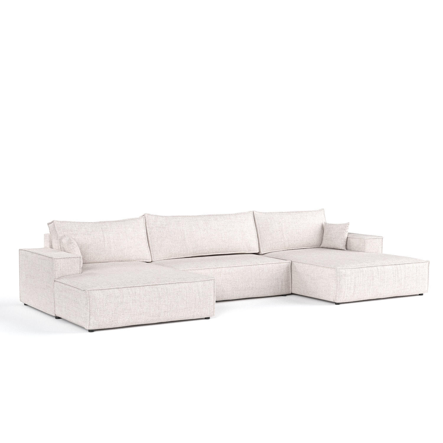 WOHNLANDSCHAFT NUBO mit Schlaffunktion Creme im Neve Stoff - Sandfarben/Schwarz, Holz/Holzwerkstoff (398/70/148cm) - AltaBeds