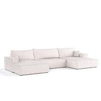 WOHNLANDSCHAFT NUBO mit Schlaffunktion Creme im Neve Stoff - Sandfarben/Schwarz, Holz/Holzwerkstoff (398/70/148cm) - AltaBeds
