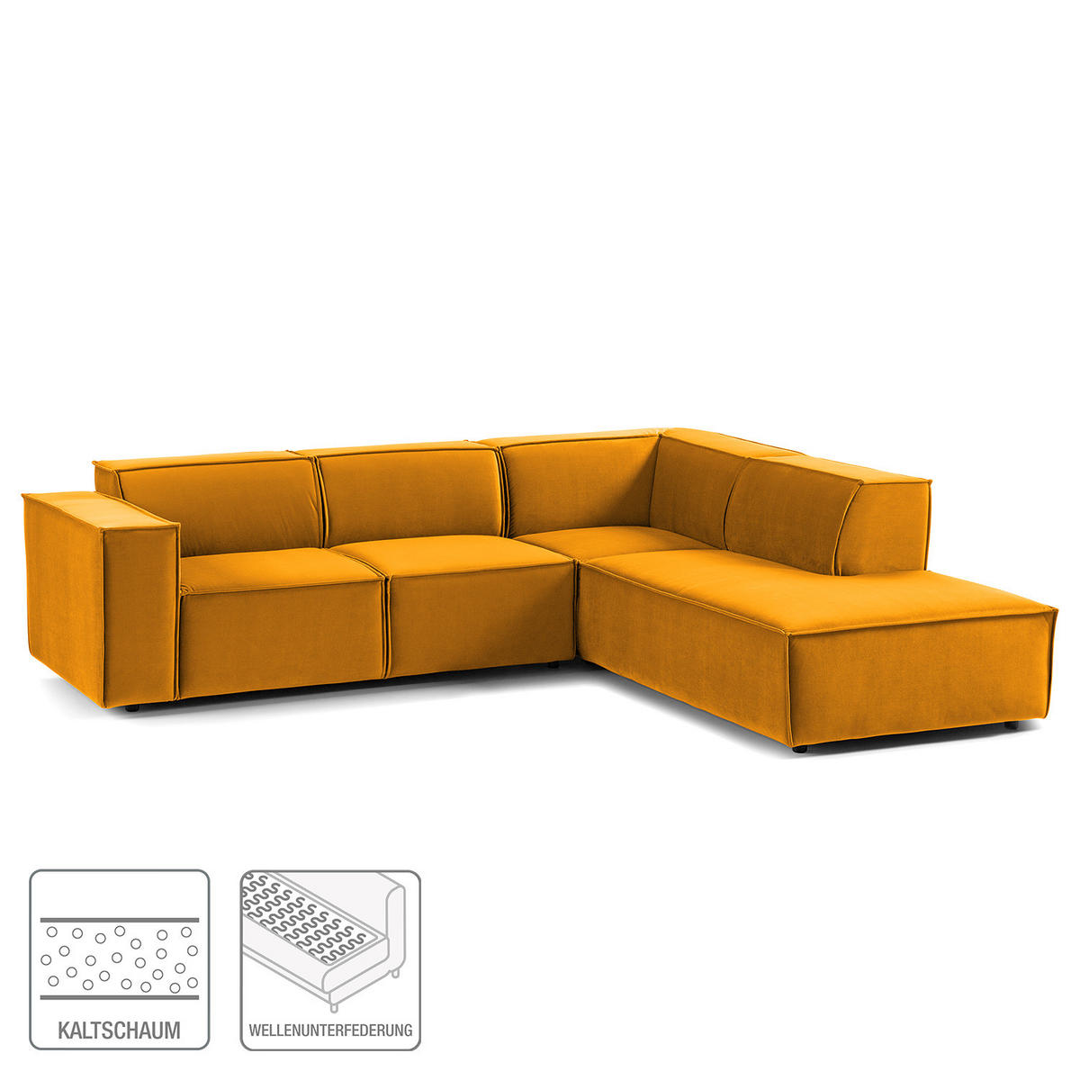 ECKSOFA mit Ottomane - Gelb/Schwarz, Kunststoff/Textil (260/234cm) - home24