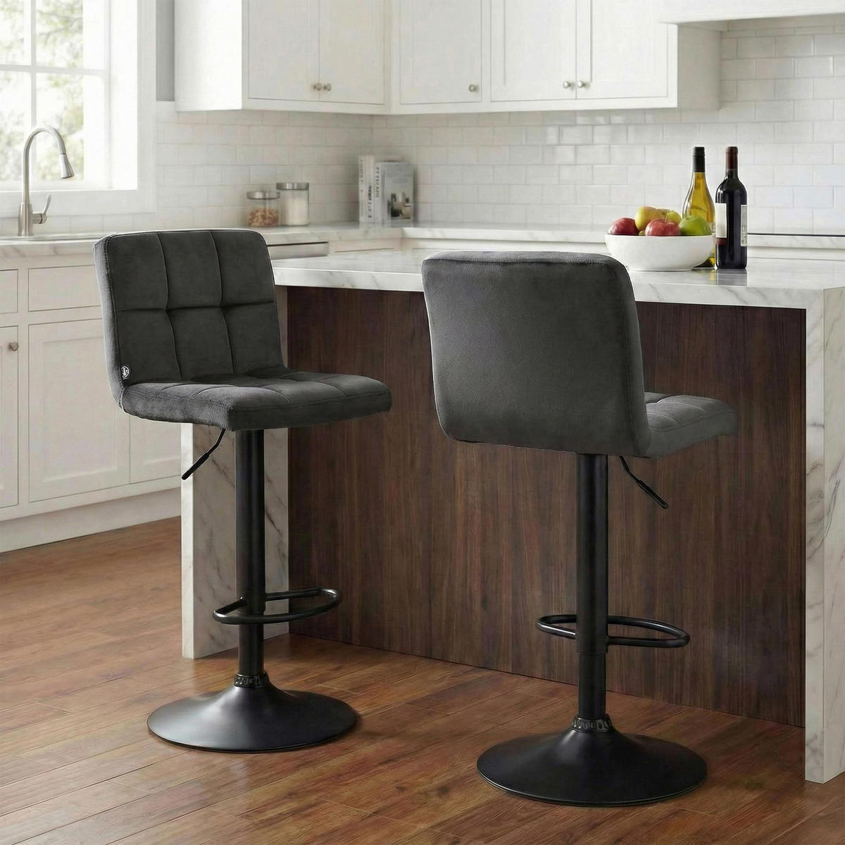 BARHOCKER Samt Dunkelgrau - Dunkelgrau/Schwarz, Textil/Metall (46/94/47cm) - CLP