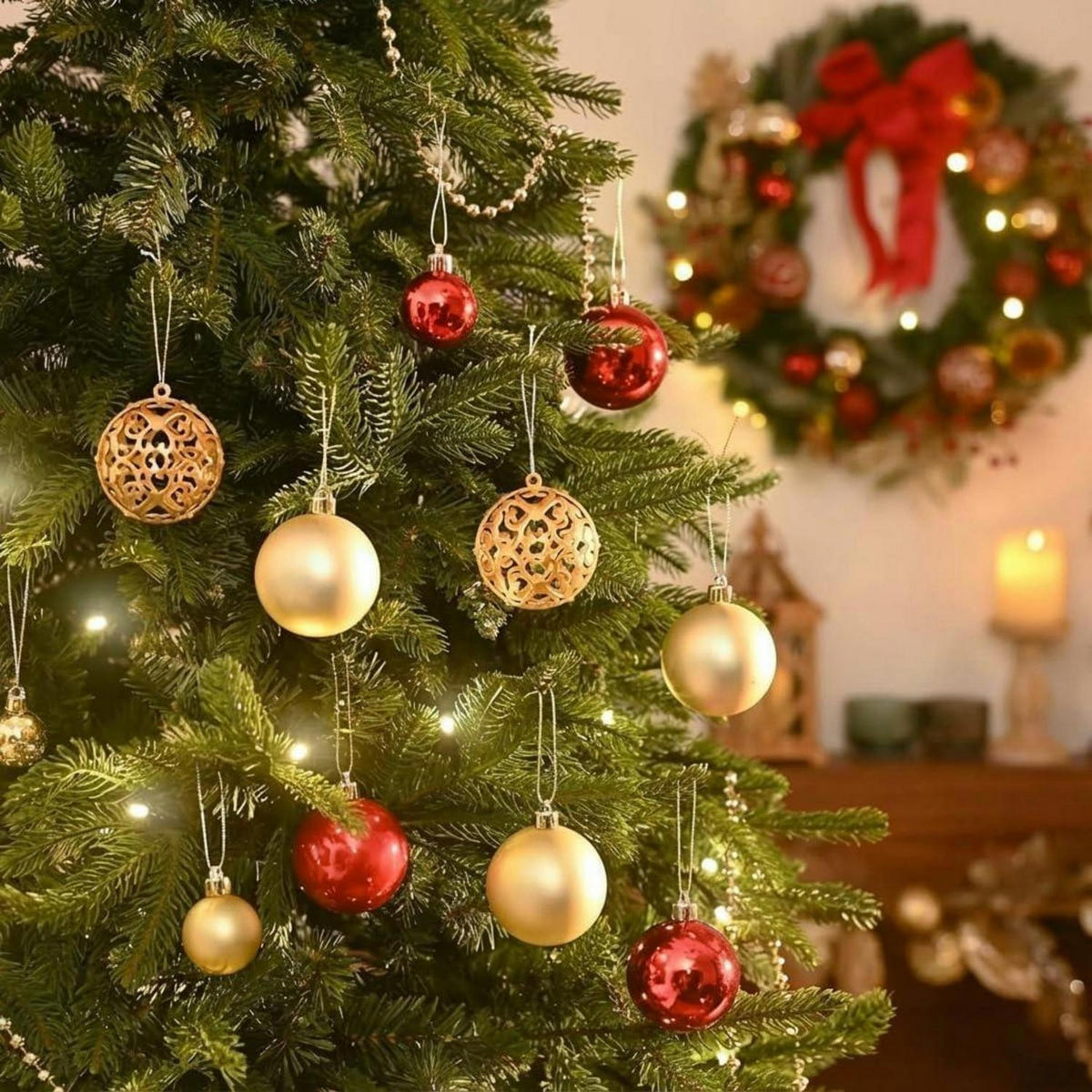 CHRISTBAUMKUGELN 50-teiliges Set Rot Gold - Multicolor, Kunststoff (8/8/8cm)