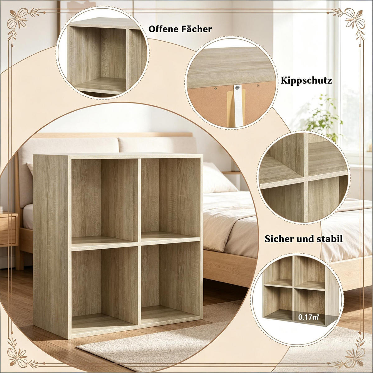 BÜCHERREGAL Eiche 4 Fächer 60/29/60 cm - Eichefarben, Holzwerkstoff (29/59.8/59.6cm) - PANGIVO