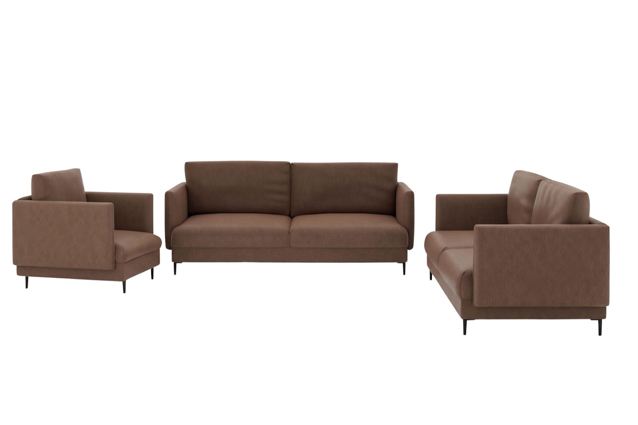 SOFASET Helmer 3-2-1 In Stoff Vibe - Braun, Holzwerkstoff/Textil (226/95/95cm) - Fun Möbel