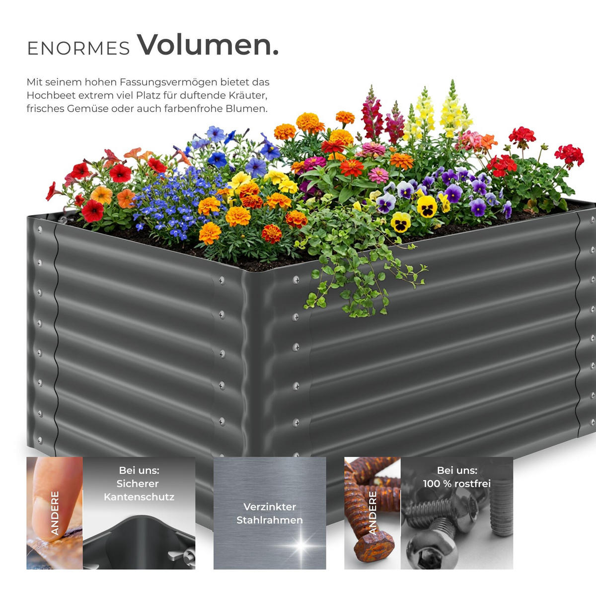 HOCHBEET Salvia verzinkt, 120 x 90 x 62 cm, 650 l, grau - Grau, Metall (90/62/120cm) - tectake