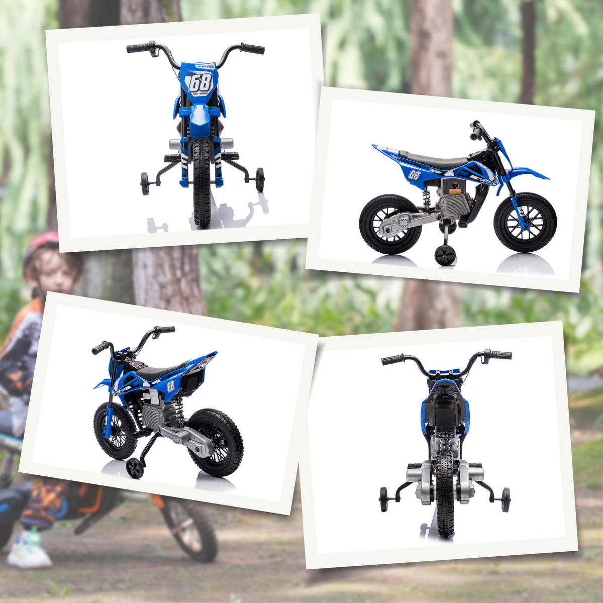 ELEKTRO-MOTORRAD DE-06221 12V mit Trainingsrädern und Musik Blau - Blau, Kunststoff/Metall (107/56/70cm) - ComfortXL