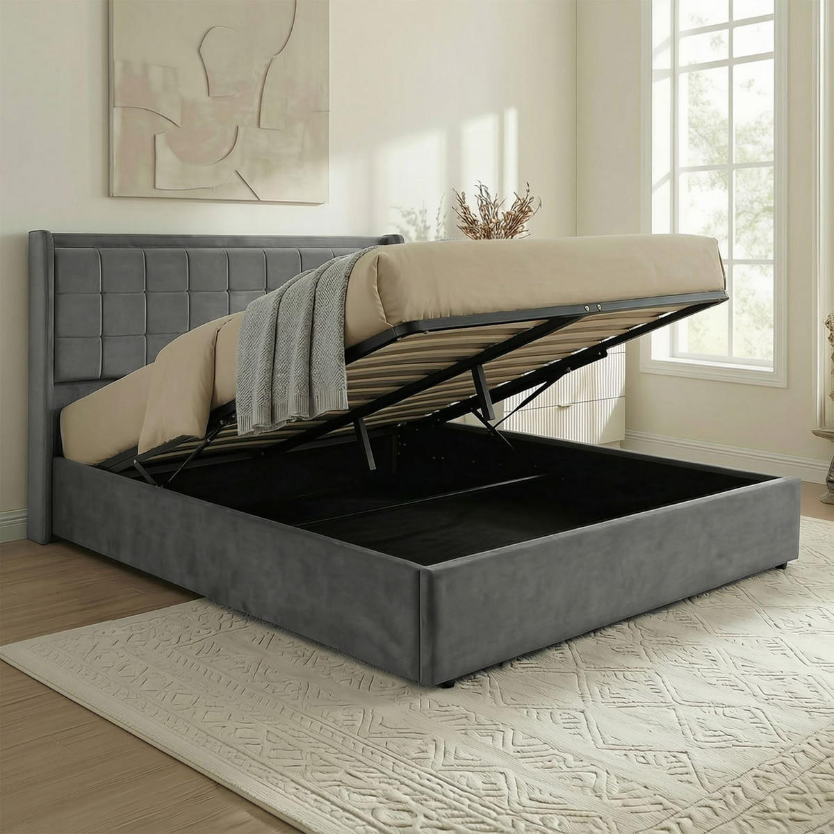 POLSTERBETT YARO 160x200 cm dunkelgrau - Dunkelgrau, Textil (160/200cm) - IDIMEX