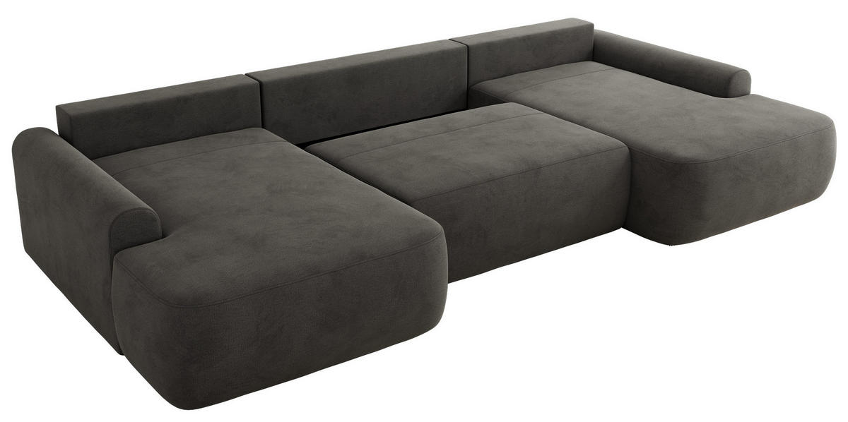 WOHNLANDSCHAFT CUBO U Dunkelgrau Velvet - Dunkelgrau/Schwarz, Kunststoff/Textil (370/100/187cm) - MKS