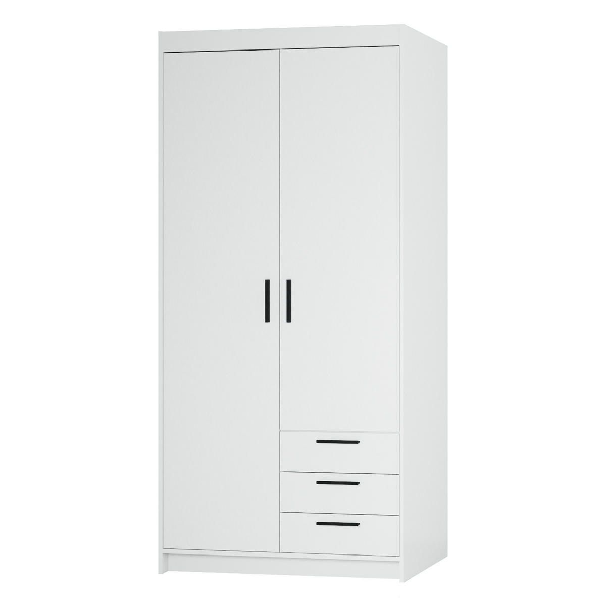 KLEIDERSCHRANK Storicos Weiß 89,7/190,5/53 cm - 2T3S Modern mit Schubladen - Weiß, Holzwerkstoff/Kunststoff (89.8/190.5/53cm) - AX Living