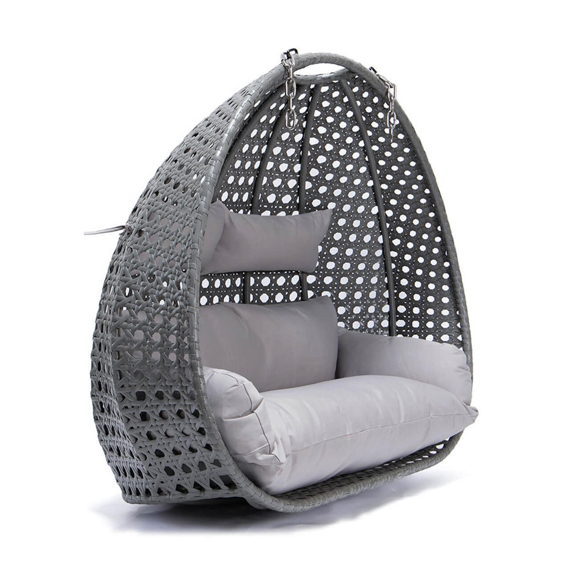 HÄNGESESSEL TWIN - Farbe: Grau, Ausstattung: Korb und Kissen - Grau, Kunststoff (145/126/74cm) - Home Deluxe