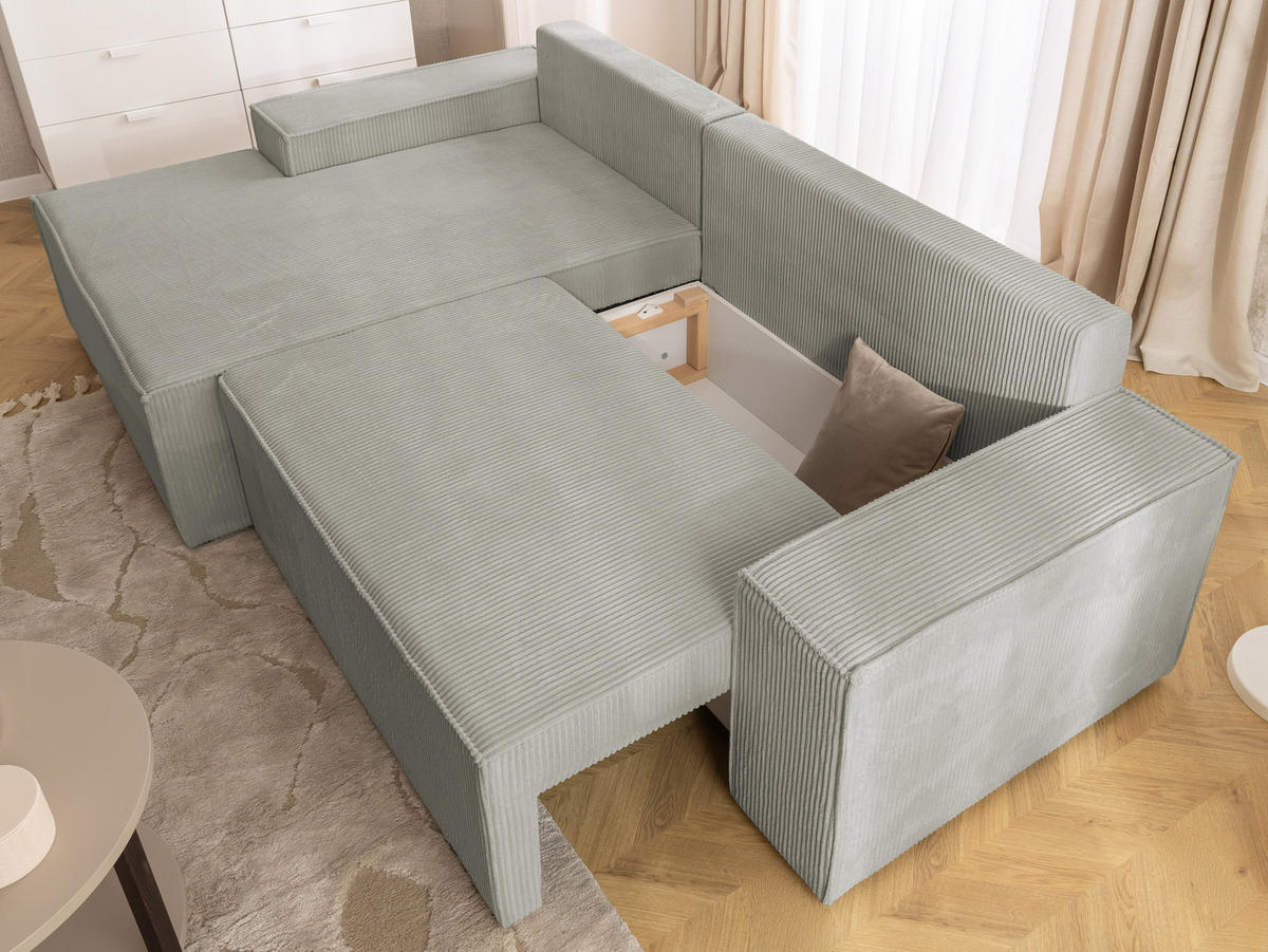 ECKSOFA Rivio mit Schlaffunktion und Bettkasten, Cordstoff Taupe - Taupe/Schwarz, Holz/Kunststoff (149/262cm) - S-Style