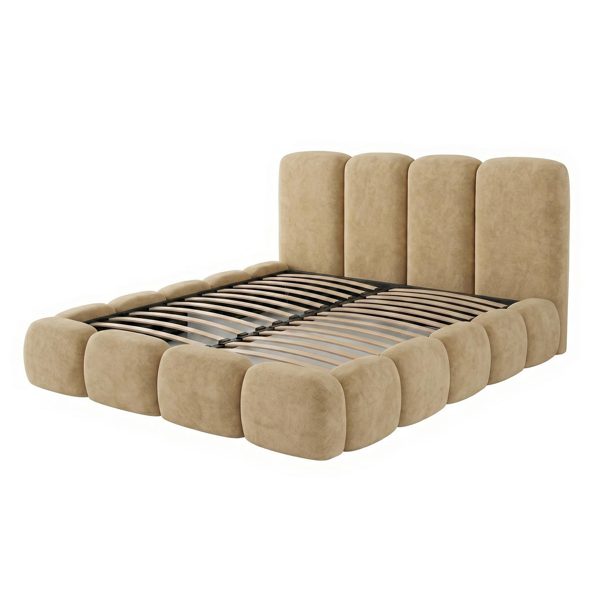 POLSTERBETT SUENO MAXI 160x200 cm in Beige, gepolstertes Kopfteil, Metalllattenrost, Bettkasten, Velour-Stoff - Beige/Naturfarben, Holz/Textil (160/200cm) - Muffo
