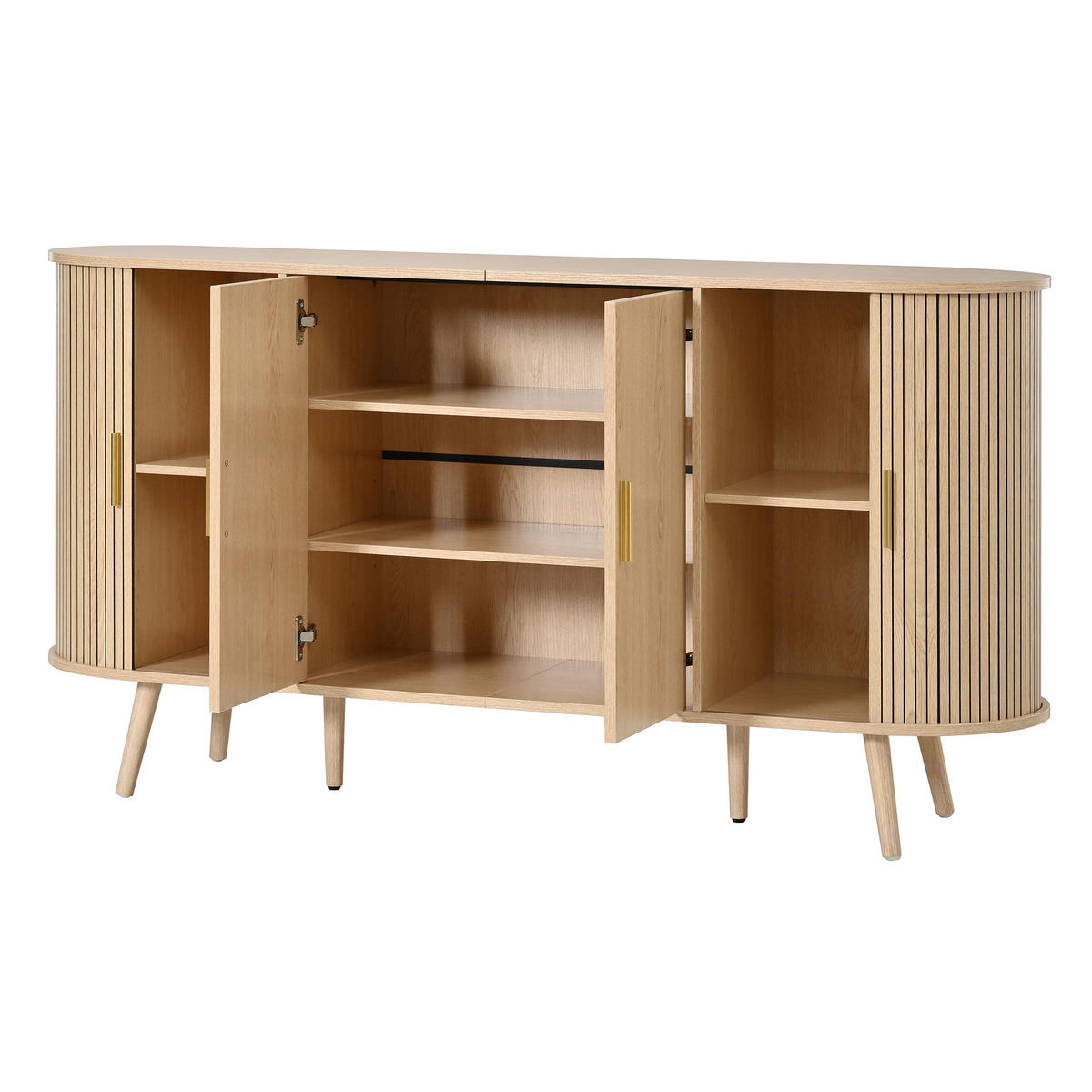 SIDEBOARD Schiebetüren Rillenoptik Metallgriffe Gebogenes Design - Naturfarben, Holzwerkstoff (150/79/40cm) - FLIEKS