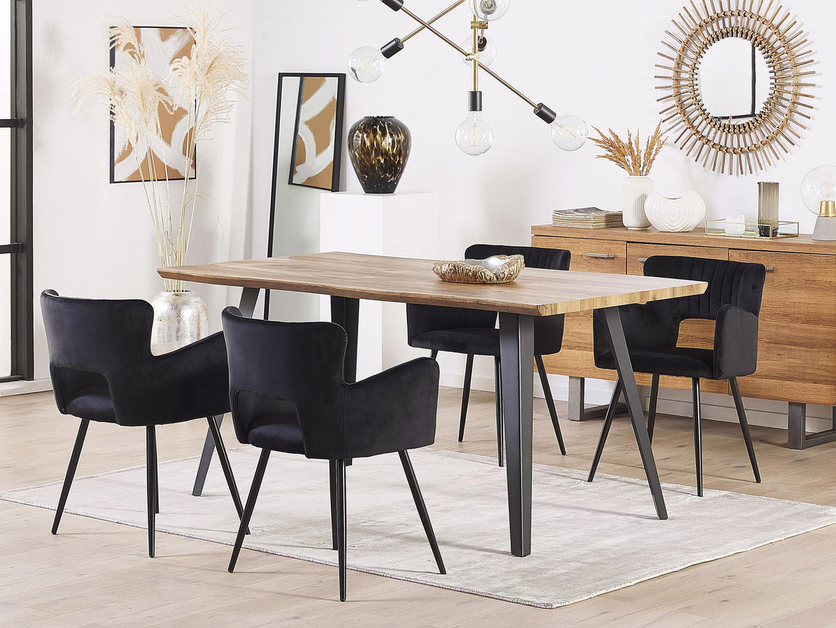 ESSZIMMERSTUHL 2er-Set Samtstoff Schwarz Sanilac - Schwarz, Textil/Metall (52/75/44cm) - Beliani