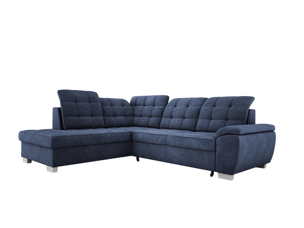 ECKSOFA LOTTA L-förmig Bettkasten verstellbare Kopfstützen hochwertige Verarbeitung lose Rückenkissen freistehend LINKS 212x258x106 cm Blue - Blau, Holz/Textil (212/258cm) - DomoHome