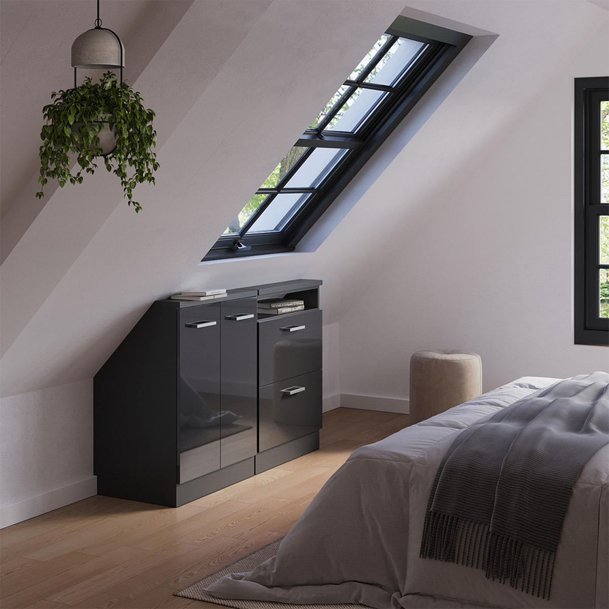 SADA SKŘÍNÍ PRO ŠIKMOU STŘECHU Rion Antracit vysoký lesk/antracit - antracitová, kompozitní dřevo (120/81.6/46cm) - Vicco