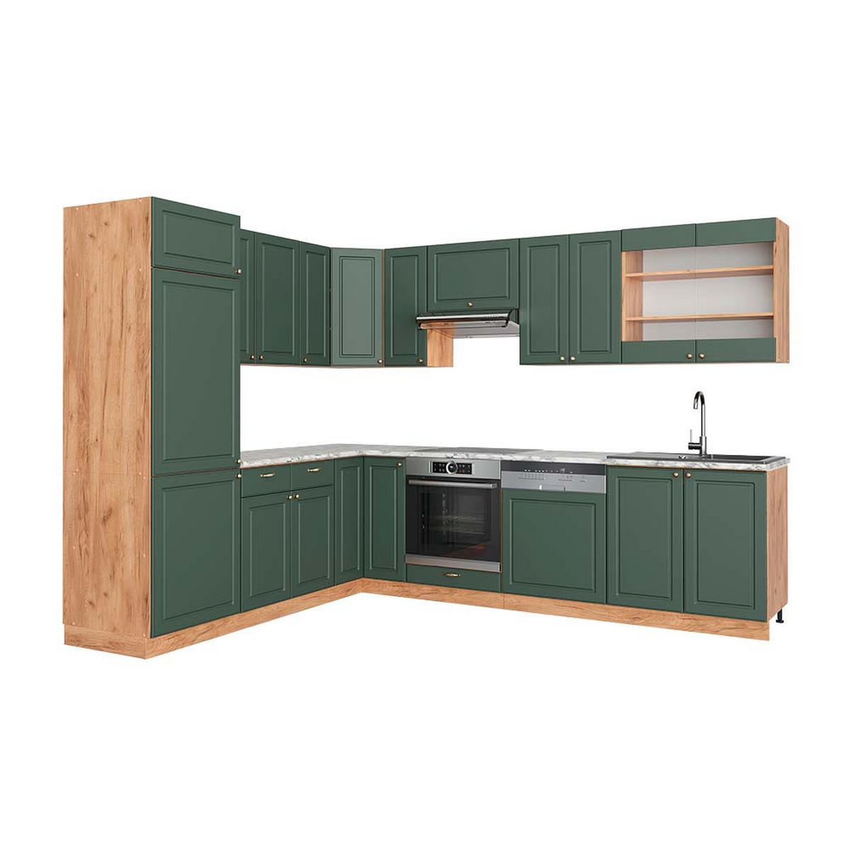 ECKKÜCHE Fame-Line Grün-Gold Landhaus/Goldkraft Eiche 227 x 287 cm AP Marmor - Honigeiche/Grün, Holzwerkstoff (227/81.6/60cm) - Vicco