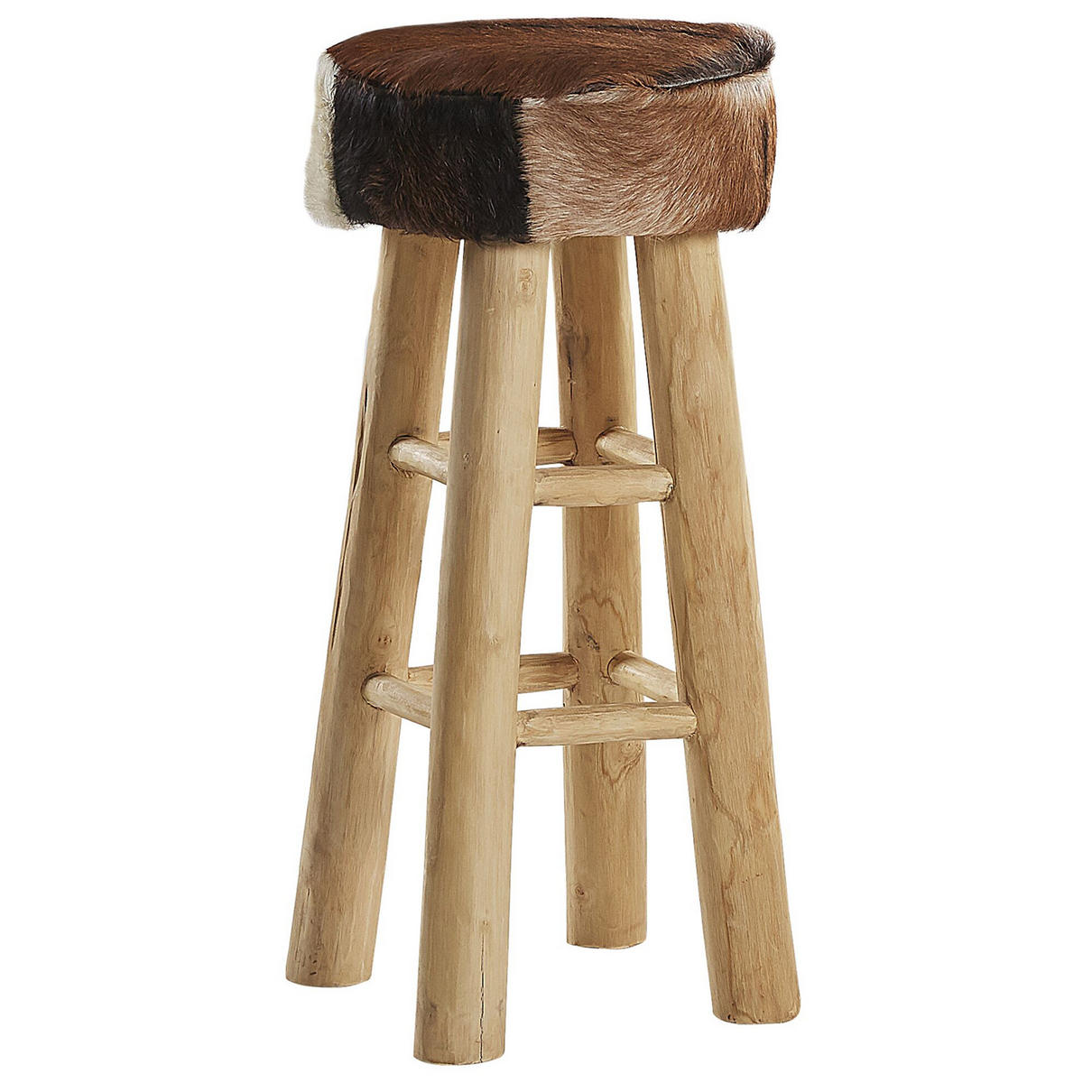 BARHOCKER Echtleder Goldbraun Walton - Hellbraun, Holz/Fell (40/80/40cm) - Beliani