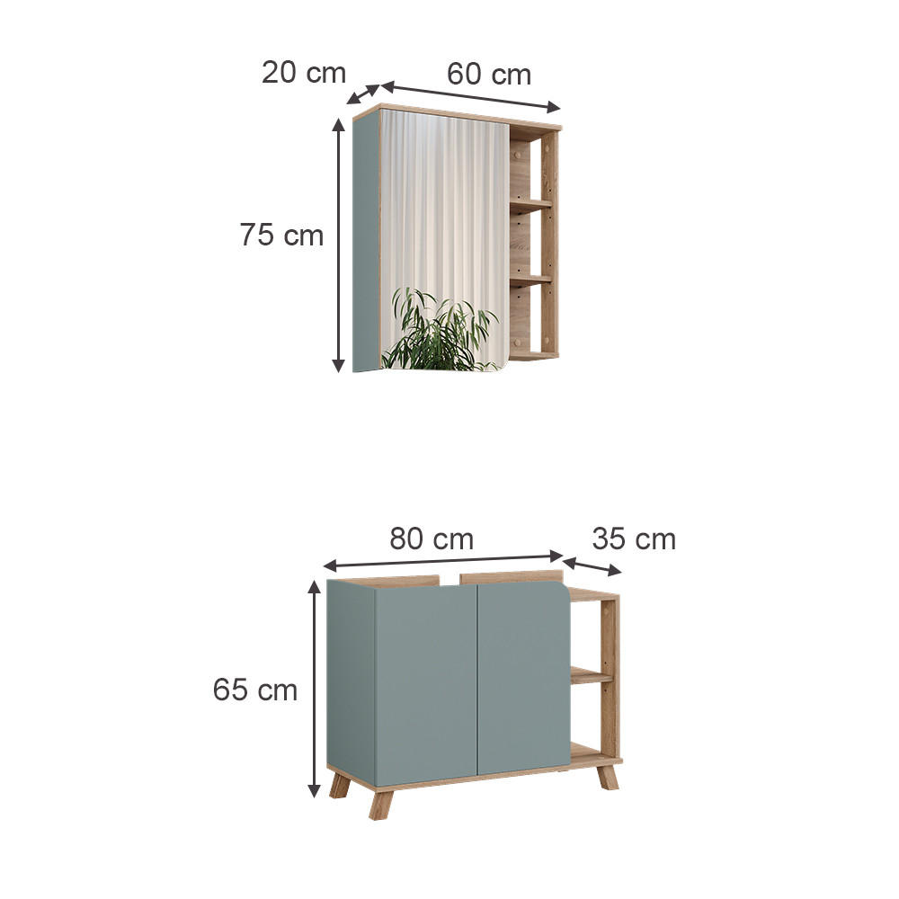 BADMÖBEL-SET Karen Sonoma/Blau 2 Teile - Blau, Holzwerkstoff (80/65/35cm) - Vicco