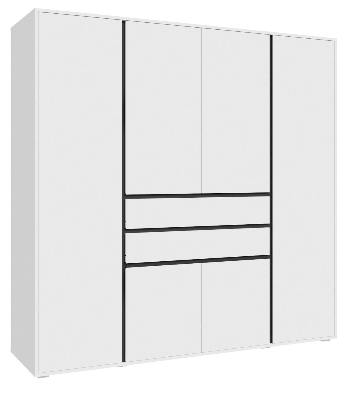 KLEIDERSCHRANK weiß, grau 197 x 194 cm, Drehtürenschrank 6-türig - Anthrazit/Silberfarben, Holzwerkstoff/Kunststoff (197/194/56cm) - Inn.Furn