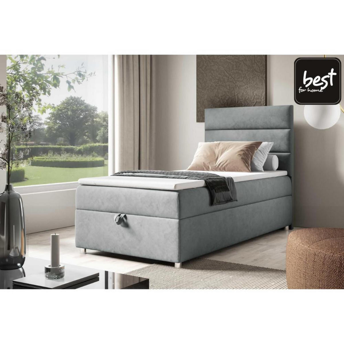 BOXBETT mit Bettkasten Trinity K4-SINGLE Bonellfederkern inkl. Topper - Grau, Holz/Holzwerkstoff (80/200cm) - Best For Home