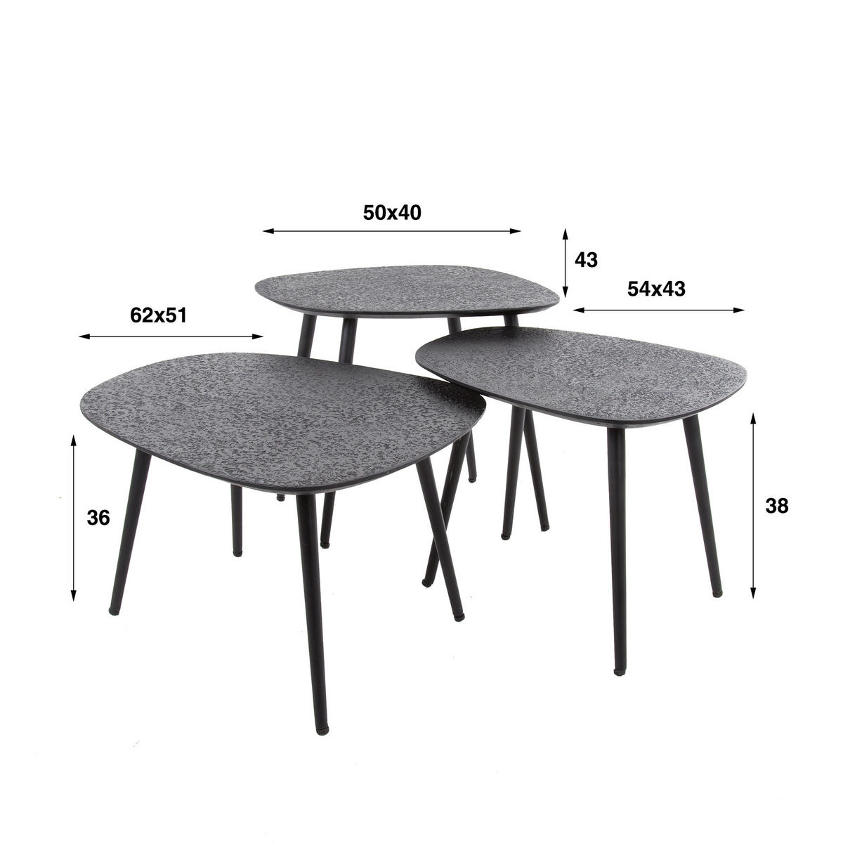 COUCHTISCH Jay Grau 51/62/36 cm 3er-Set - Grau, Metall (51/62/36cm) - Hoyz Collection