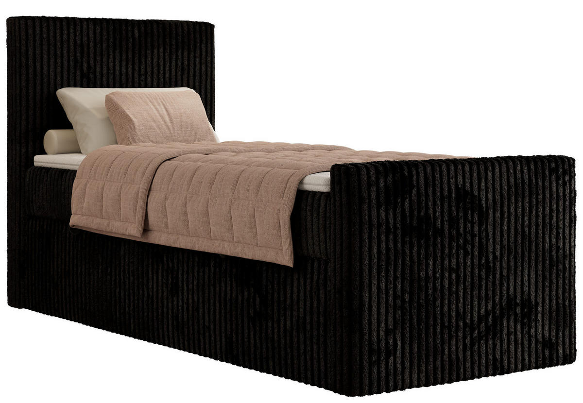 BOXBETT TILIANO DUO 90/200 - Schwarz Cord - H4 - Topper Visco - Links Seite - Schwarz, Textil (90/200cm) - MKS