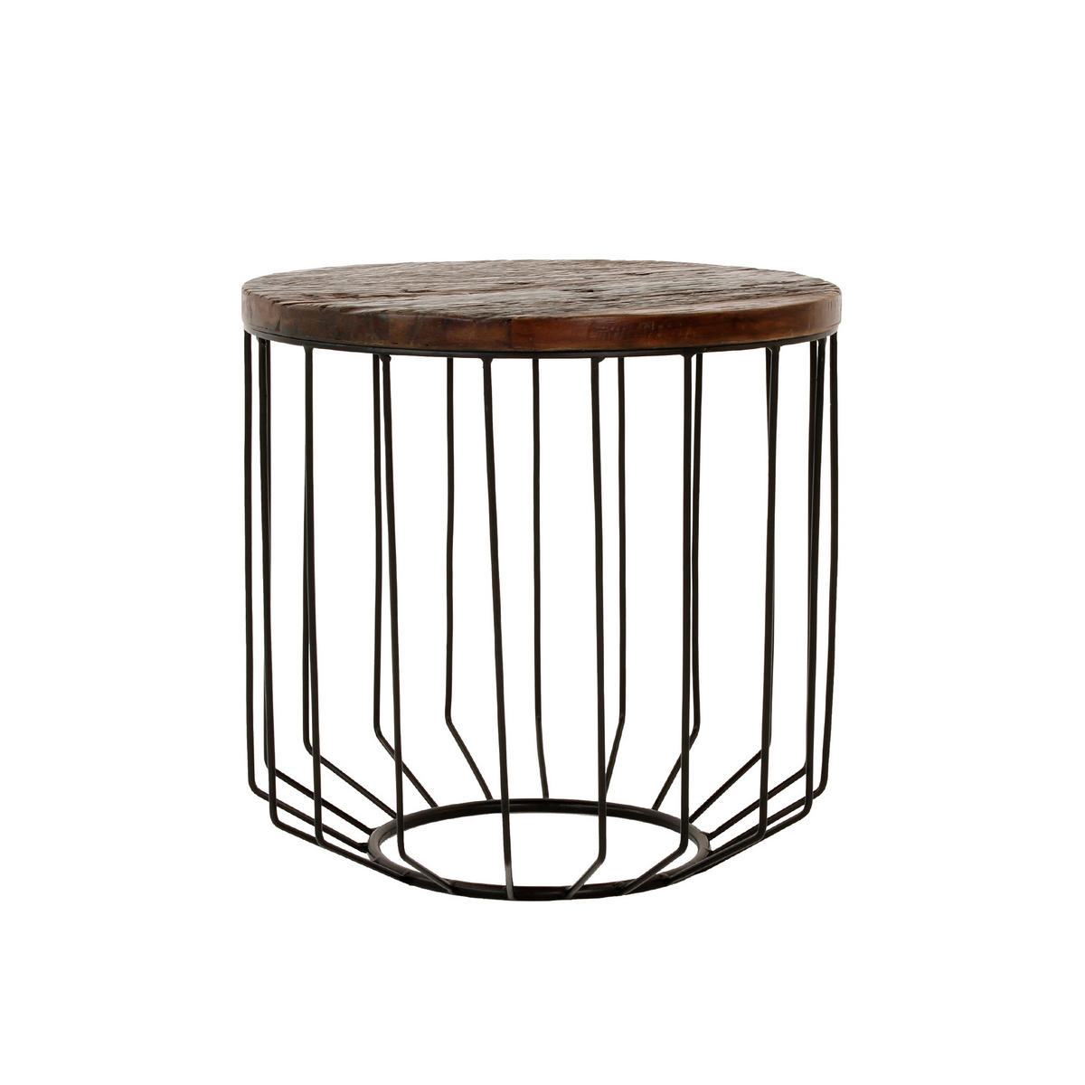 COUCHTISCH rund Ø50x50 cm Natur-Schwarz aus Altholz mit Metallgestell - Braun, Holz (50/50/50cm) - WOMO-DESIGN