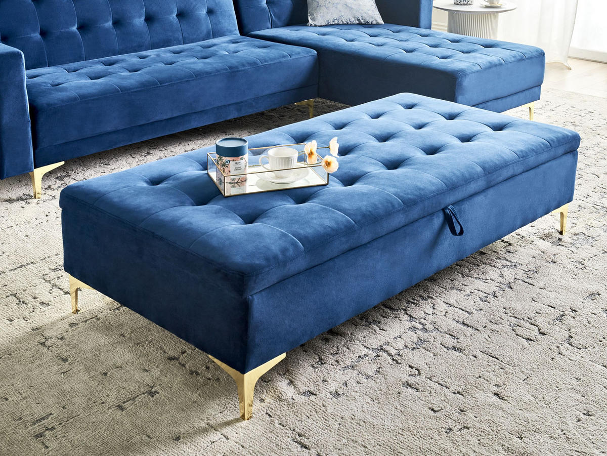 OTTOMANE mit Stauraum Samtstoff Marineblau Aberdeen - Hellblau, Textil (158/39/78cm) - Beliani