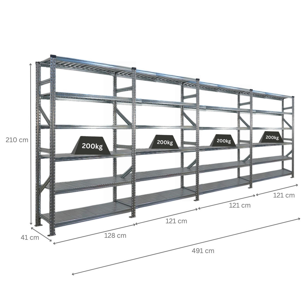 FACHBODENREGAL Proximo Stecksystem 210x480x40cm 6 Ebenen Beidseitig nutzbar Verzinkt - Silberfarben, Metall (480/210/40cm) - PROREGAL