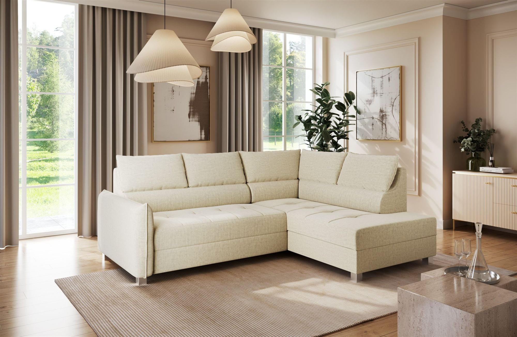 ECKSOFA Marno - Creme, Holzwerkstoff/Textil (260/200cm) - Fun Möbel