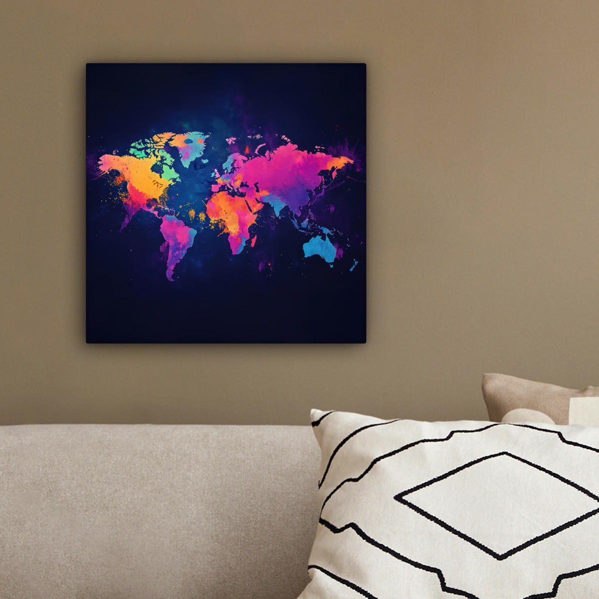 LEINWANDBILD Weltkarte - Bunt - Graffiti 20x20 cm - Multicolor, Textil (20/20cm) - MuchoWow