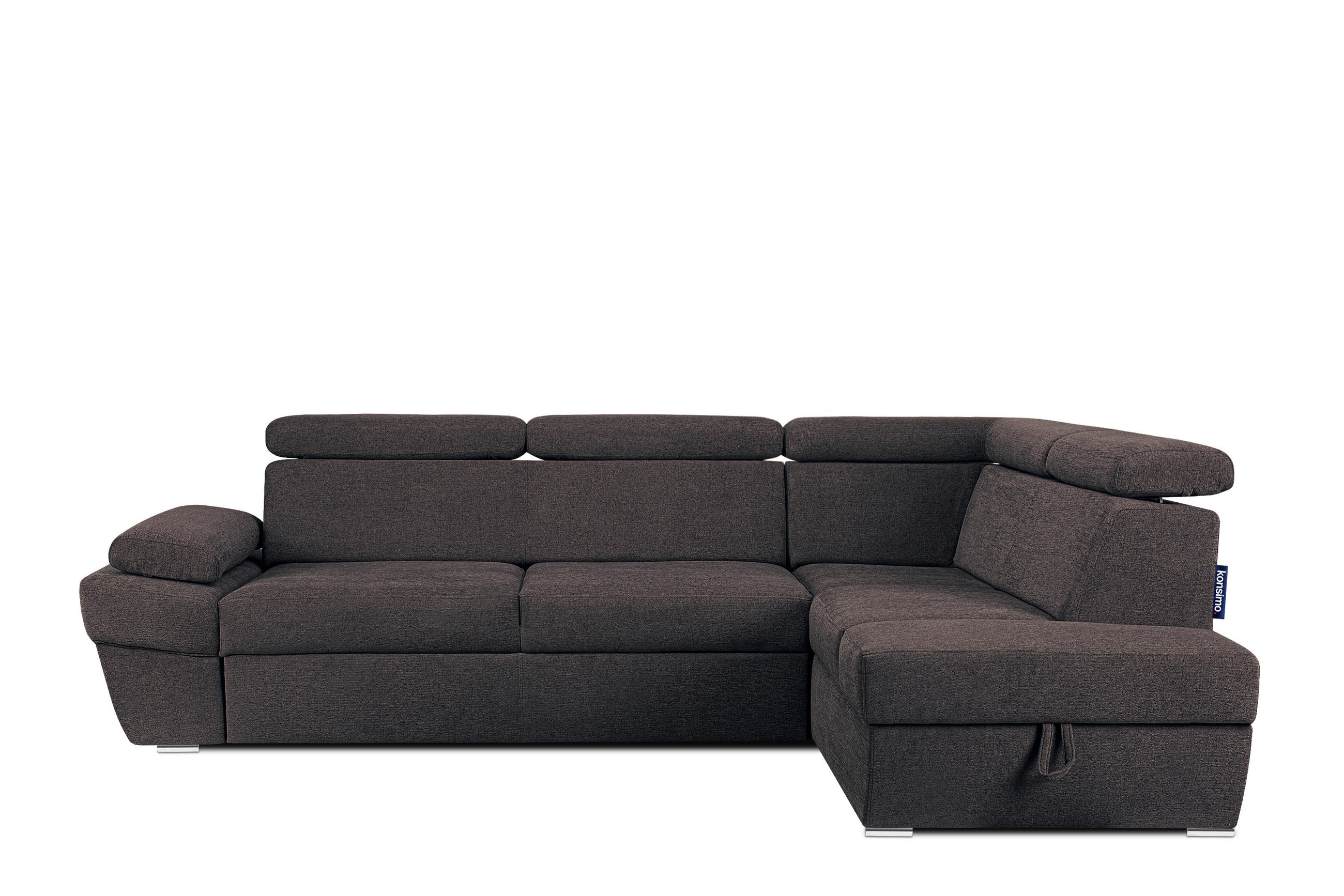 SCHLAFECKSOFA RATLO rechts 4/5-Sitzer mit Bettkasten in Lederoptik, grau - Silberfarben/Schwarz, Textil (270/190cm) - KONSIMO®